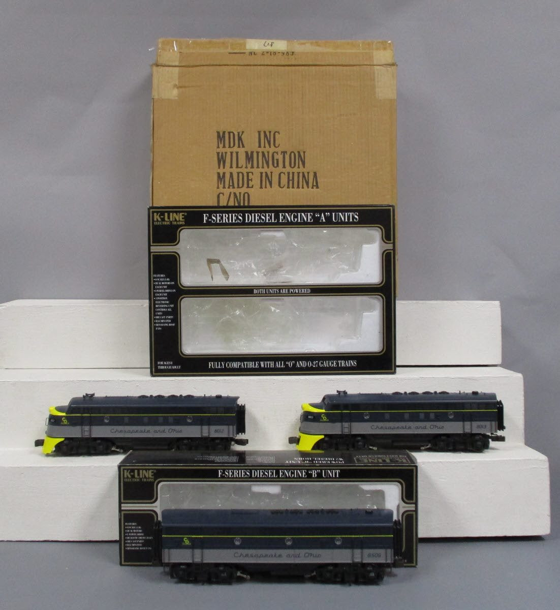 K-Line K2515IC O Gauge Chesapeake & Ohio F7 ABA Powered Diesel Set #8012/8013 NIB