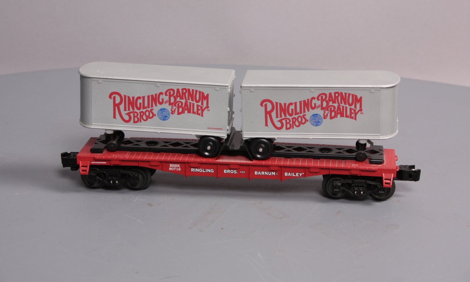 Lionel K-Line 6-21472 Ringling Bros Flatcar #80716 with 2 Trailers LN/Box