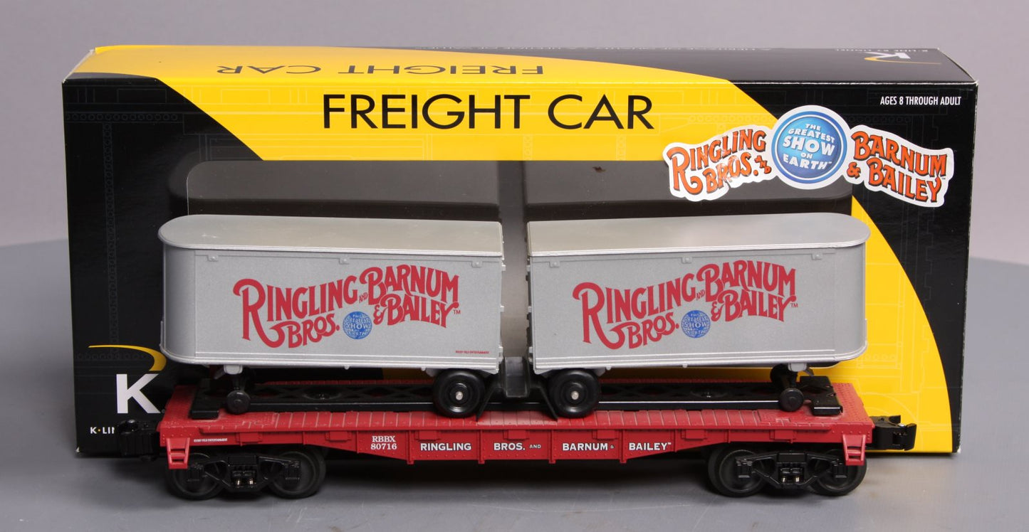 Lionel K-Line 6-21472 Ringling Bros Flatcar #80716 with 2 Trailers LN/Box