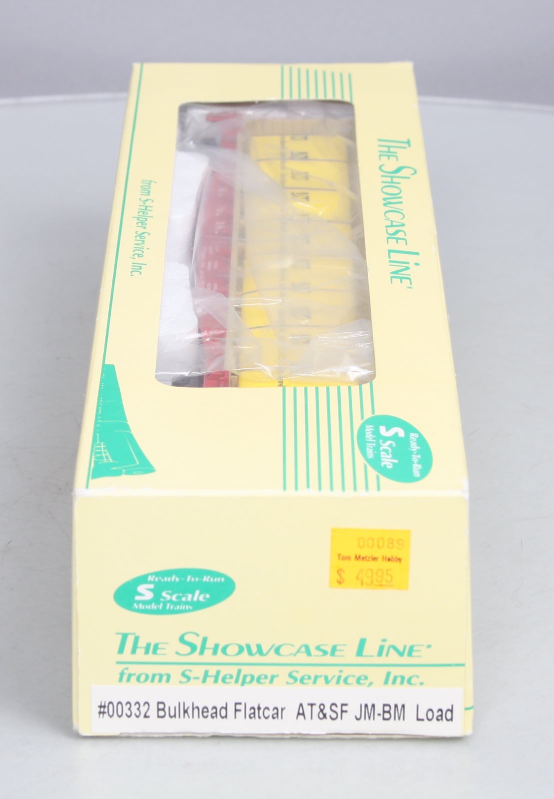 S-Helper 00332 S Gauge ATSF Bulkhead Flatcar w/JM Load #92182 LN/Box