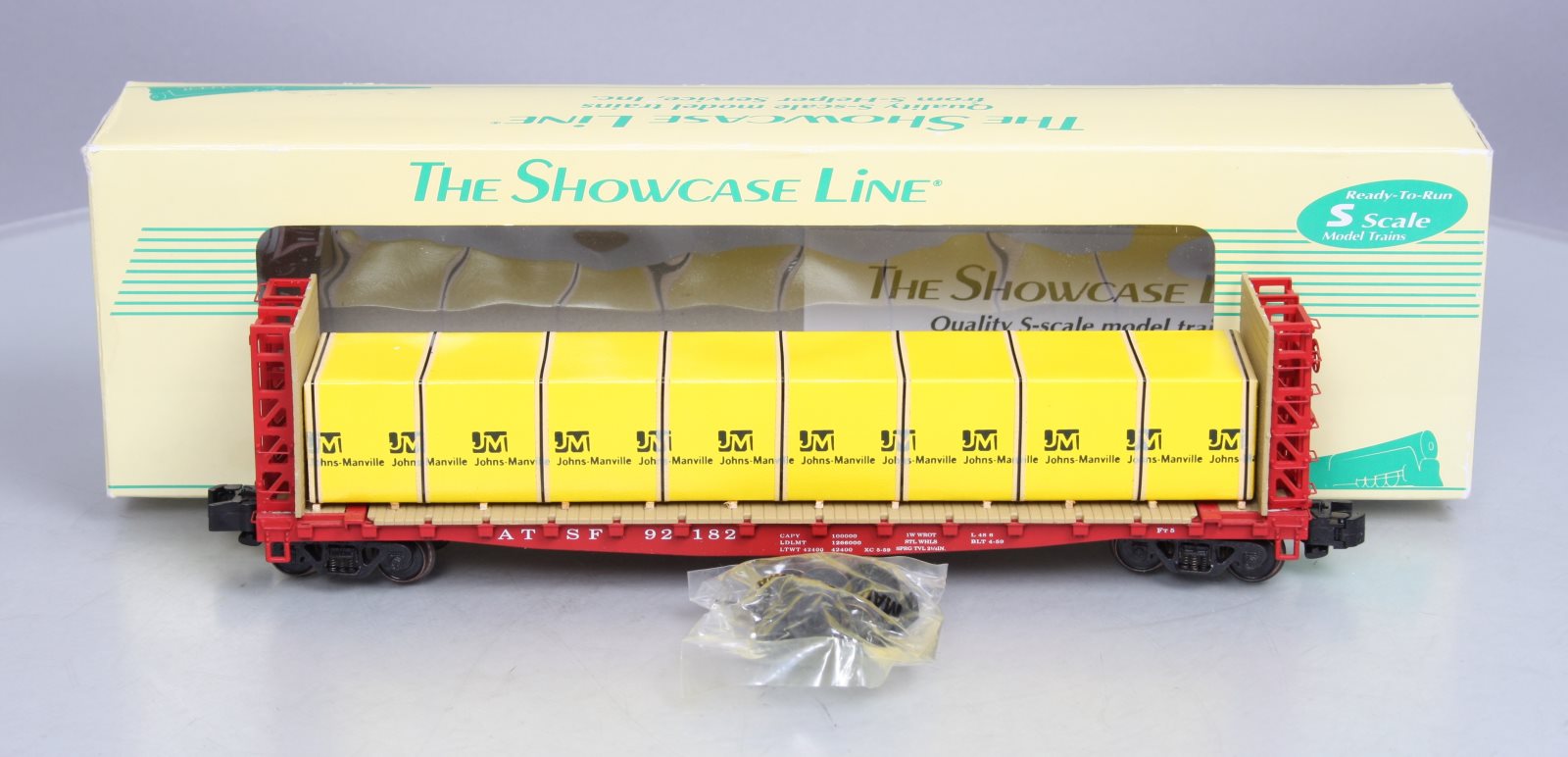 S-Helper 00332 S Gauge ATSF Bulkhead Flatcar w/JM Load #92182 LN/Box