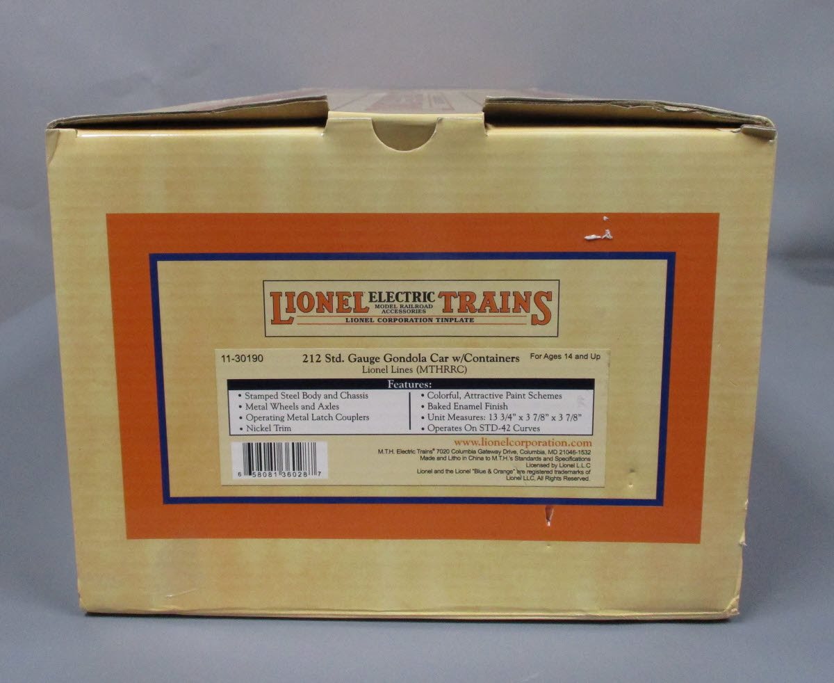 Lionel 11-30190 Standard Gauge Gondola Car with Containers #212 LN/Box