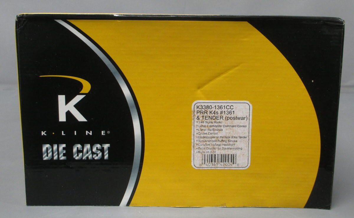 K-Line K3380-1361CC O PRR K4 Steam Locomotive & Tender #1361 with TMCC LN/Box