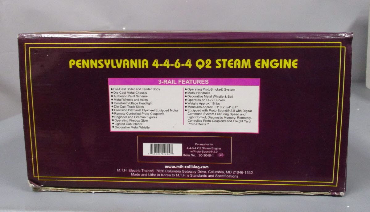 MTH 20-3048-1 O Gauge Pennsylvania 4-4-6-4 Q2 Steam Engine w/PS2 #6193 LN/Box