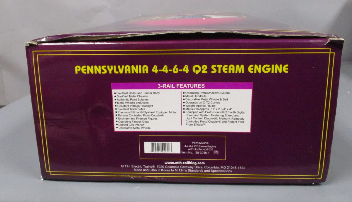 MTH 20-3048-1 O Gauge Pennsylvania 4-4-6-4 Q2 Steam Engine w/PS2 #6193 LN/Box