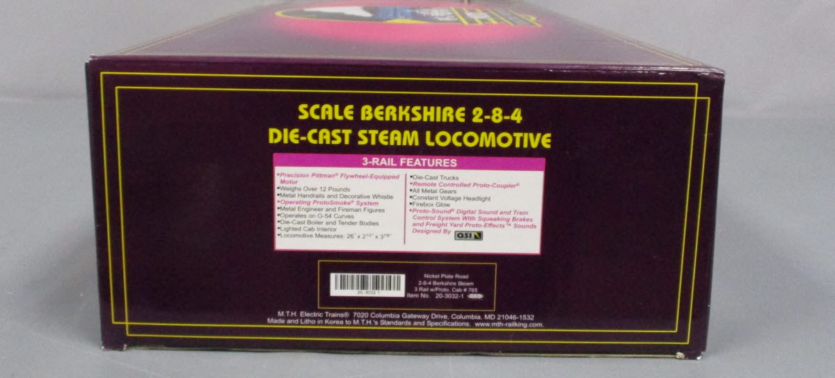 MTH 20-3032-1 O Gauge NKP Berkshire 2-8-4 Steam Locomotive & Tender #765 w/PS1 LN/Box