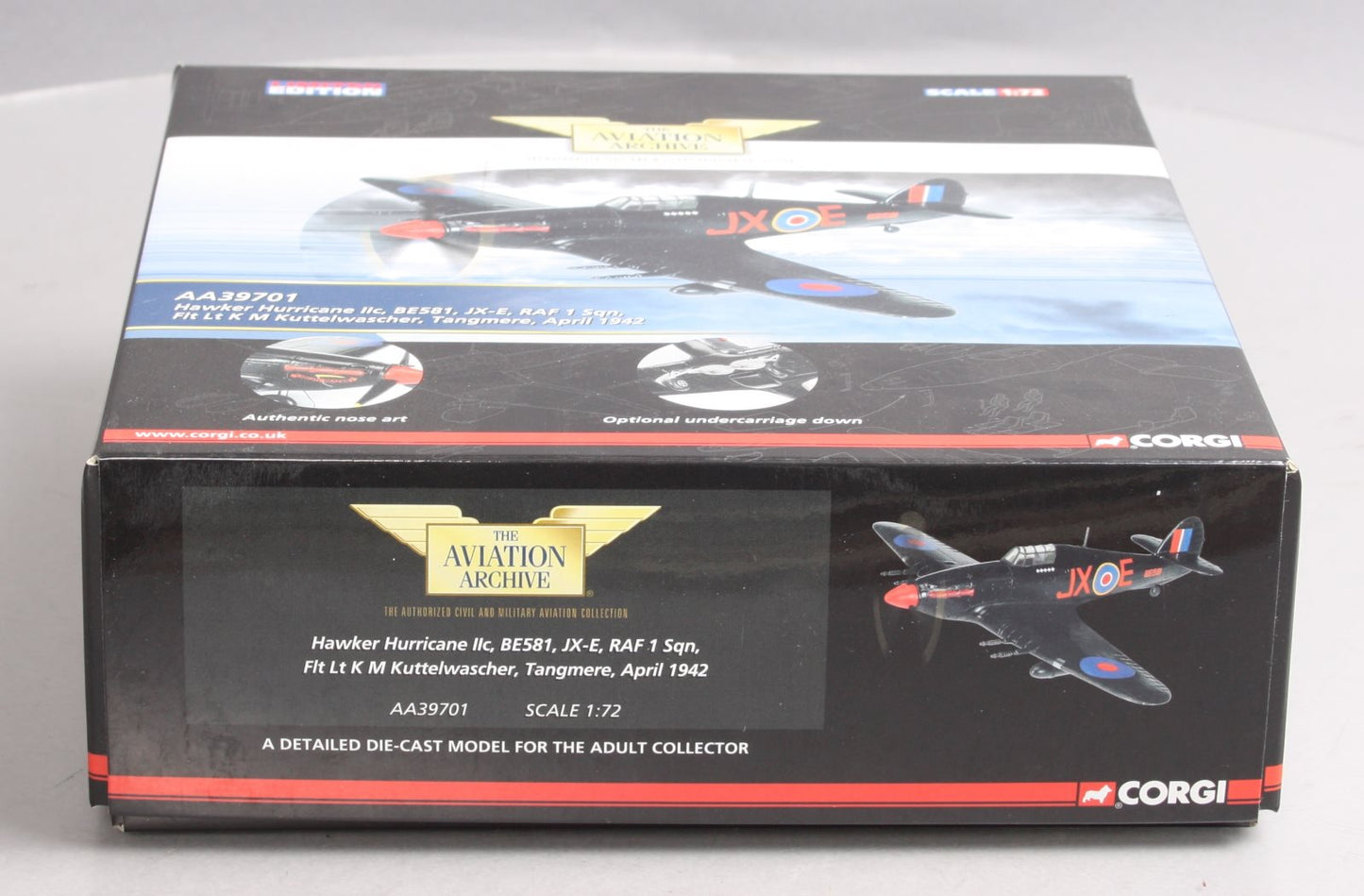 Corgi AA39701 1:72 NYA Hawker Hurricane LLC BE581'JX-E, RAF 1 SQN, 1942