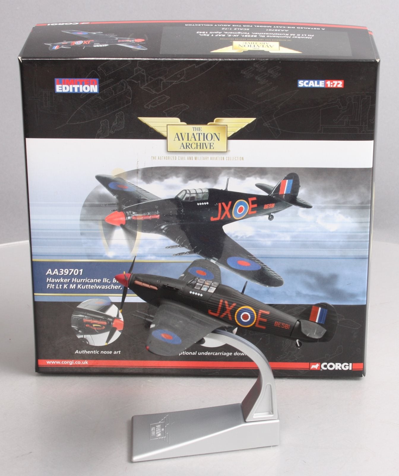 Corgi AA39701 1:72 NYA Hawker Hurricane LLC BE581'JX-E, RAF 1 SQN, 1942