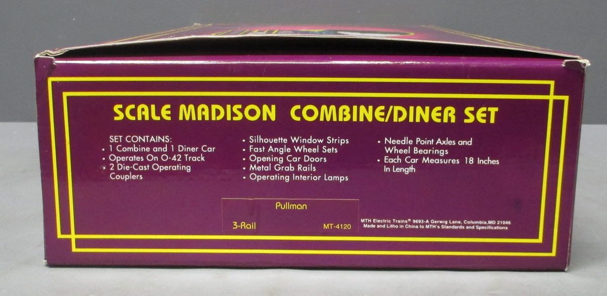 MTH 20-4120 O Pullman 70' Madison Combine/Diner Passenger Car Set LN/Box