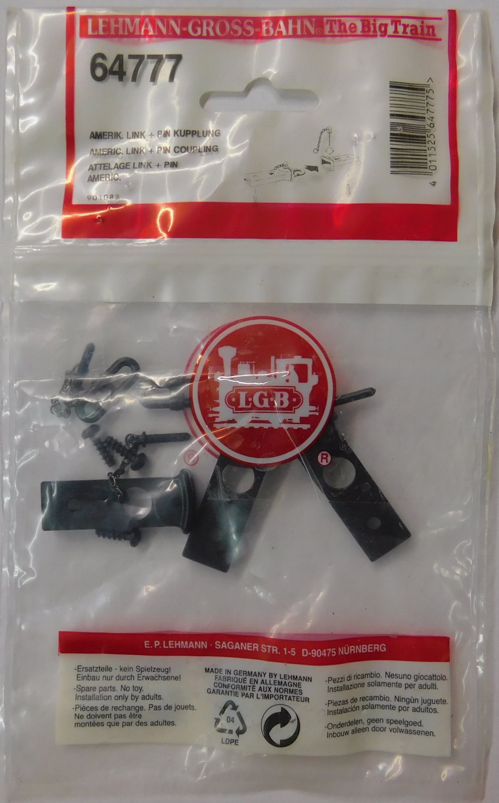 LGB 64777 American Logging Link & Pin Coupling (Set of 3)