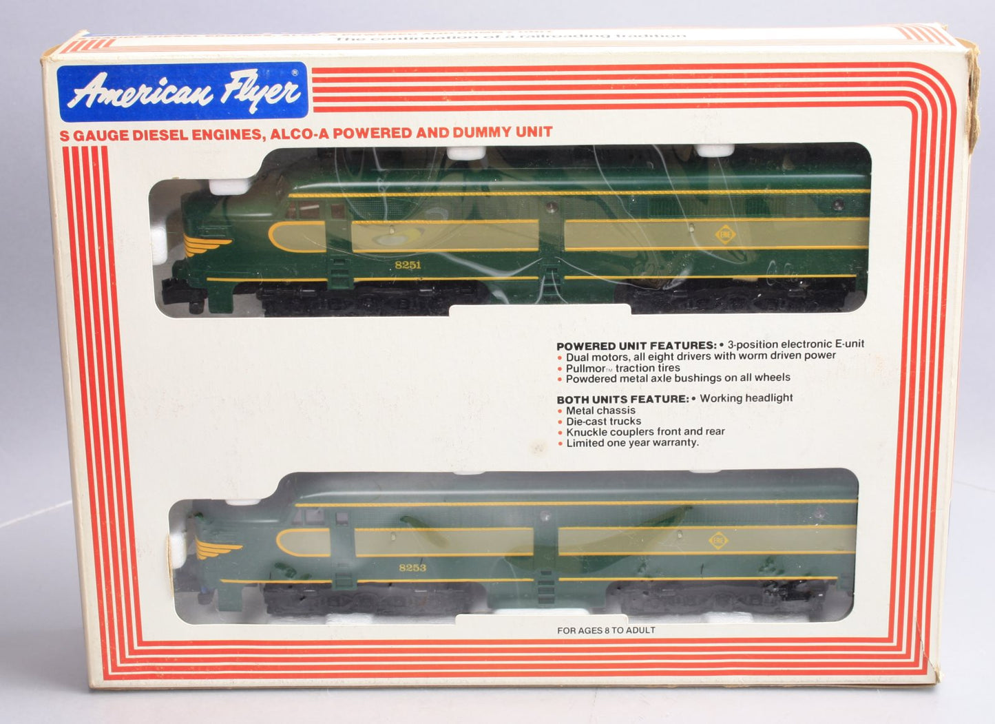 American Flyer 4-8251 S Gauge Erie Alco AA Diesel Locomotive Set LN/Box