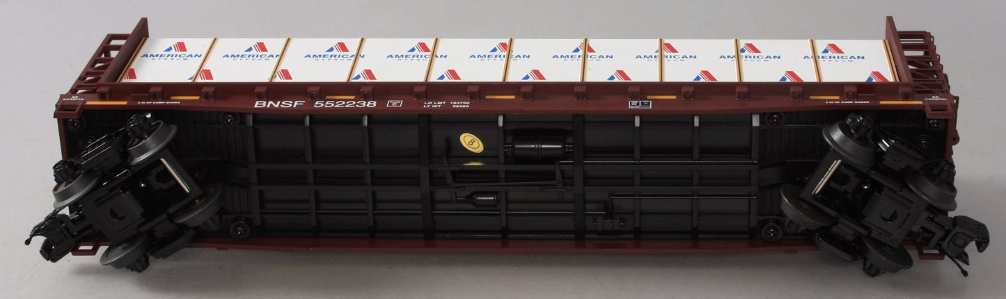 MTH 20-98659 BNSF Flat Car w/Bulkheads w/Covered Wood Load V2