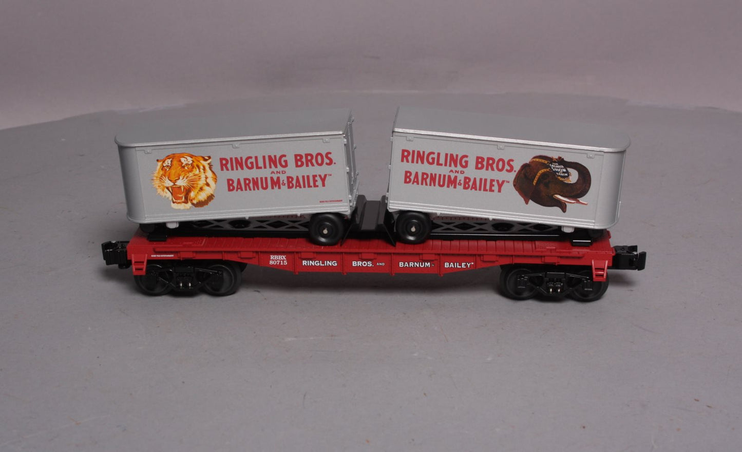 K-Line 6-21471 O Gauge Ringling Bros. Flat Car With 2 Trailers LN/Box