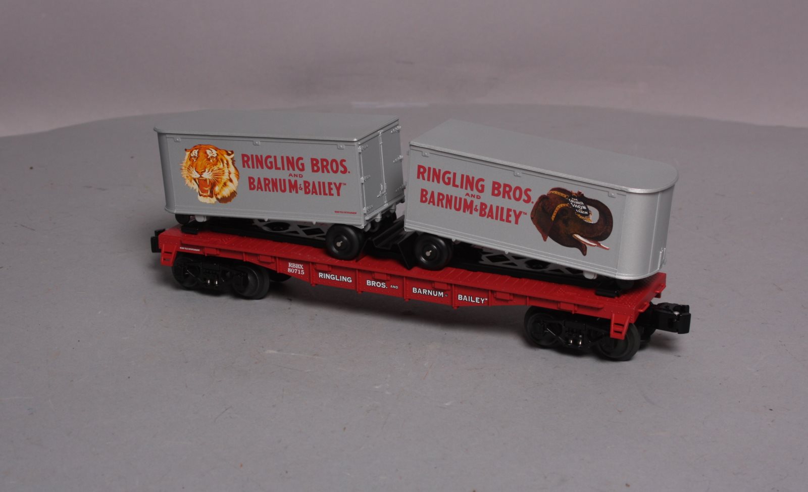 K-Line 6-21471 O Gauge Ringling Bros. Flat Car With 2 Trailers LN/Box