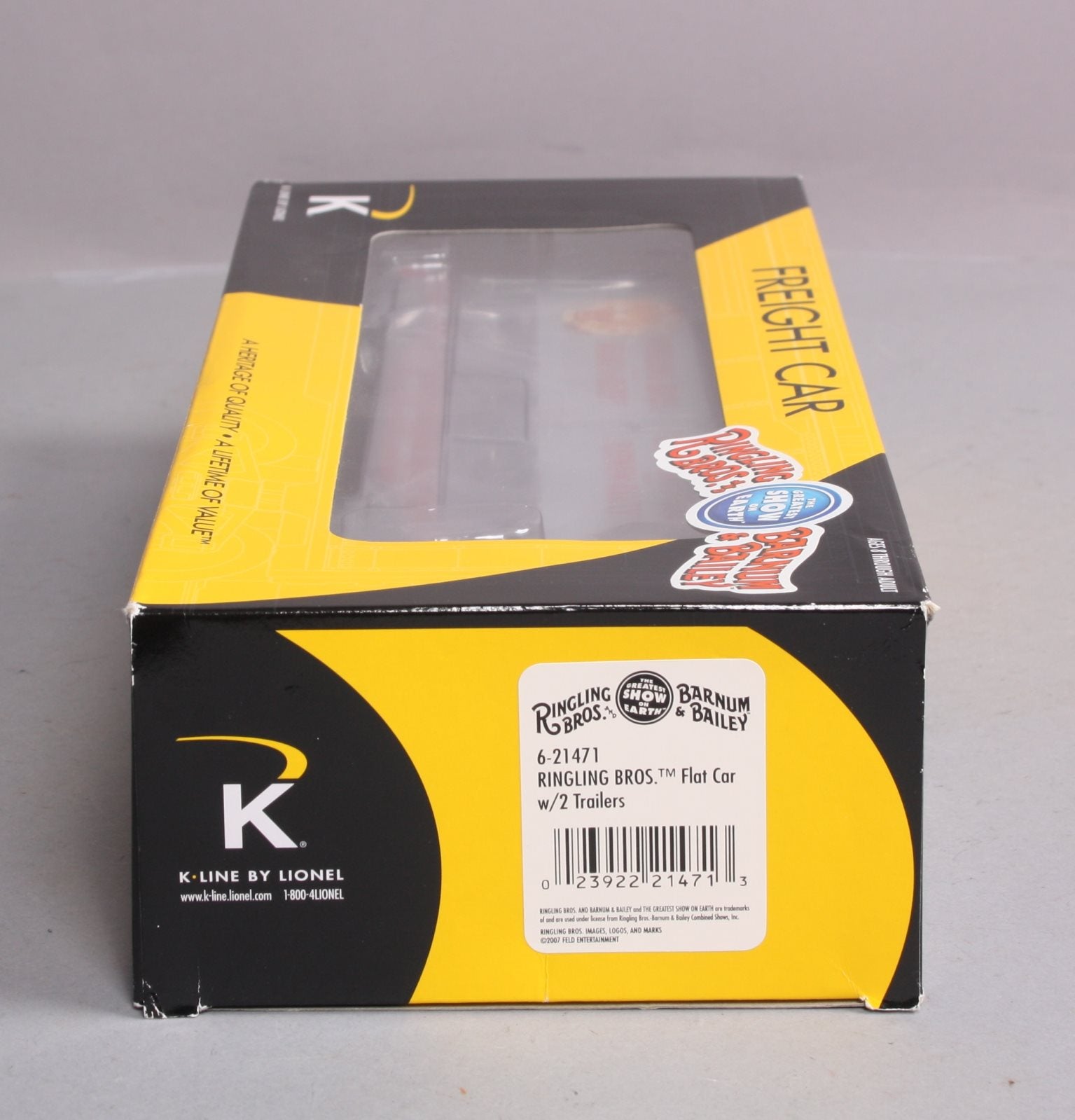 K-Line 6-21471 O Gauge Ringling Bros. Flat Car With 2 Trailers LN/Box