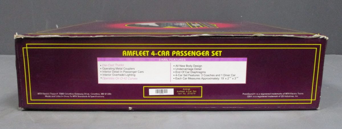 MTH 20-6519 O Amtrak Amfleet Passenger Car Set (Set of 4) LN/Box