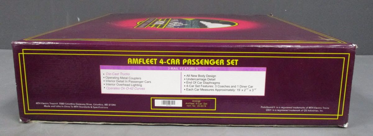 MTH 20-6519 O Amtrak Amfleet Passenger Car Set (Set of 4) LN/Box