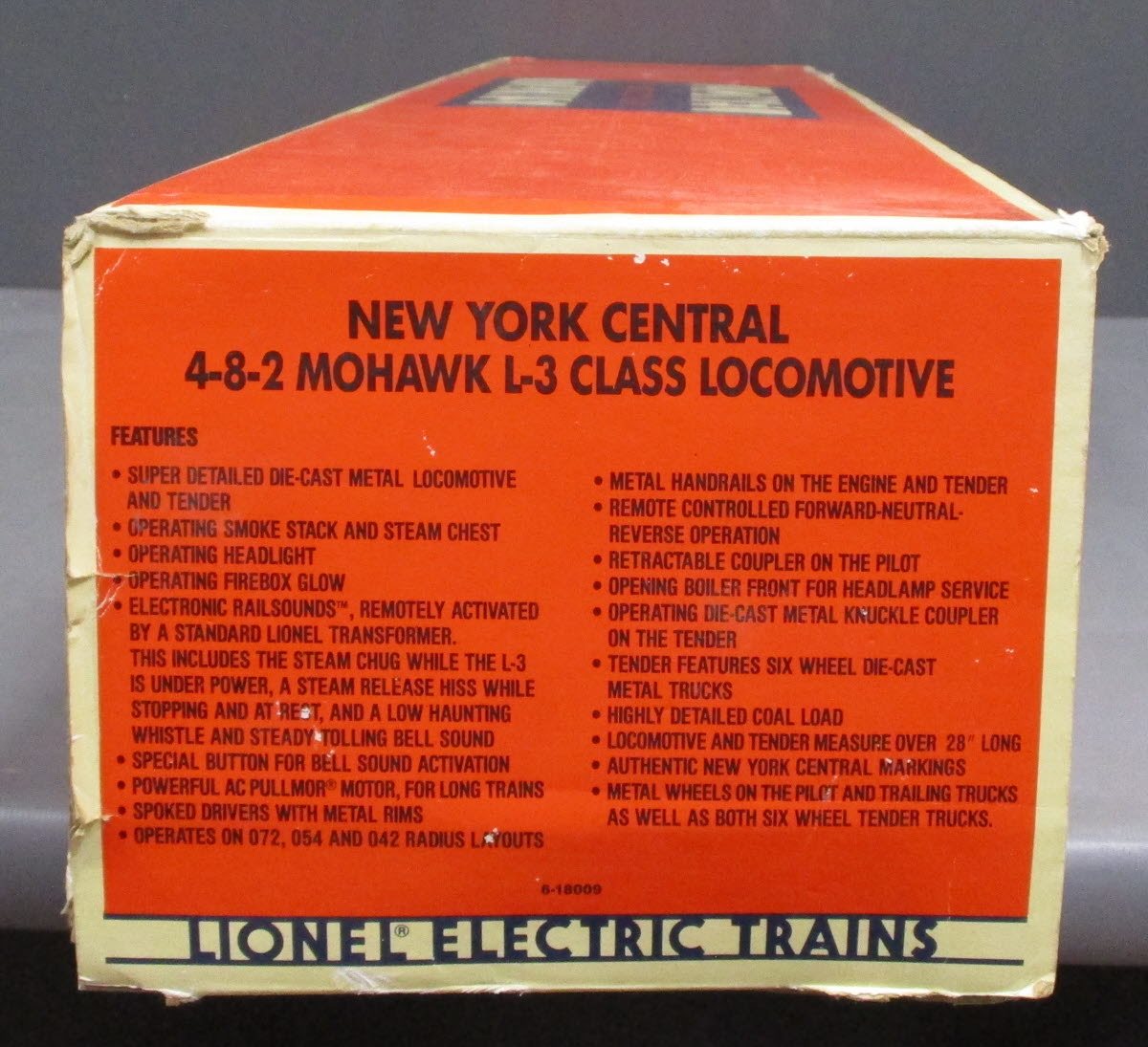 Lionel 6-18009 O Gauge NYC Mohawk 4-8-2 L-3 Steam Locomotive & Tender #3000 LN/Box