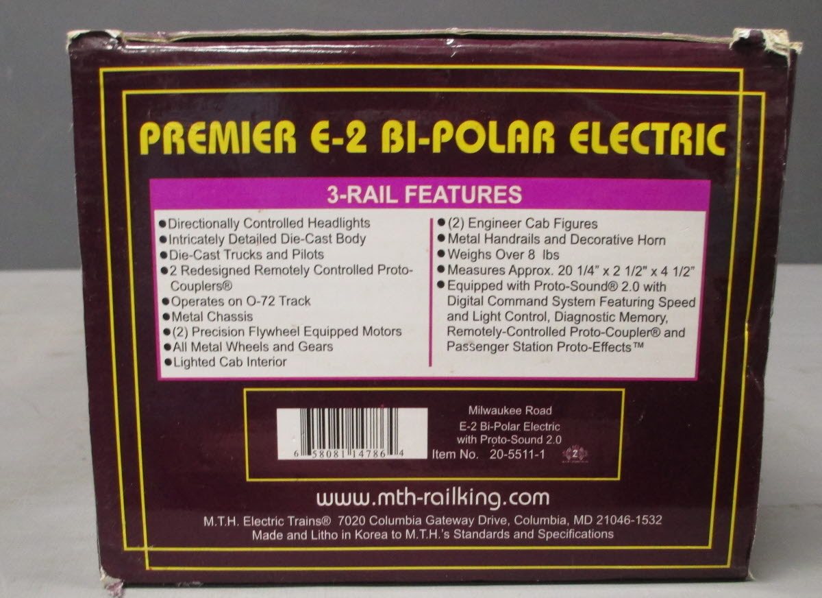 MTH 20-5511-1 O Gauge Milwaukee E-2 Bi-Polar Electric Locomotive w/PS2 #E3 LN/Box