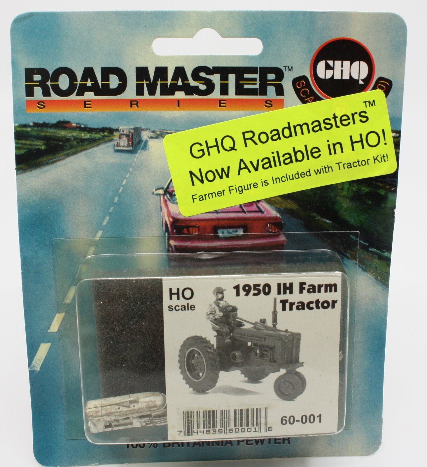 GHQ 60-001 HO Scale 1950s Red IH Farm Tractor & Farmer Unpainted Pewter Kit