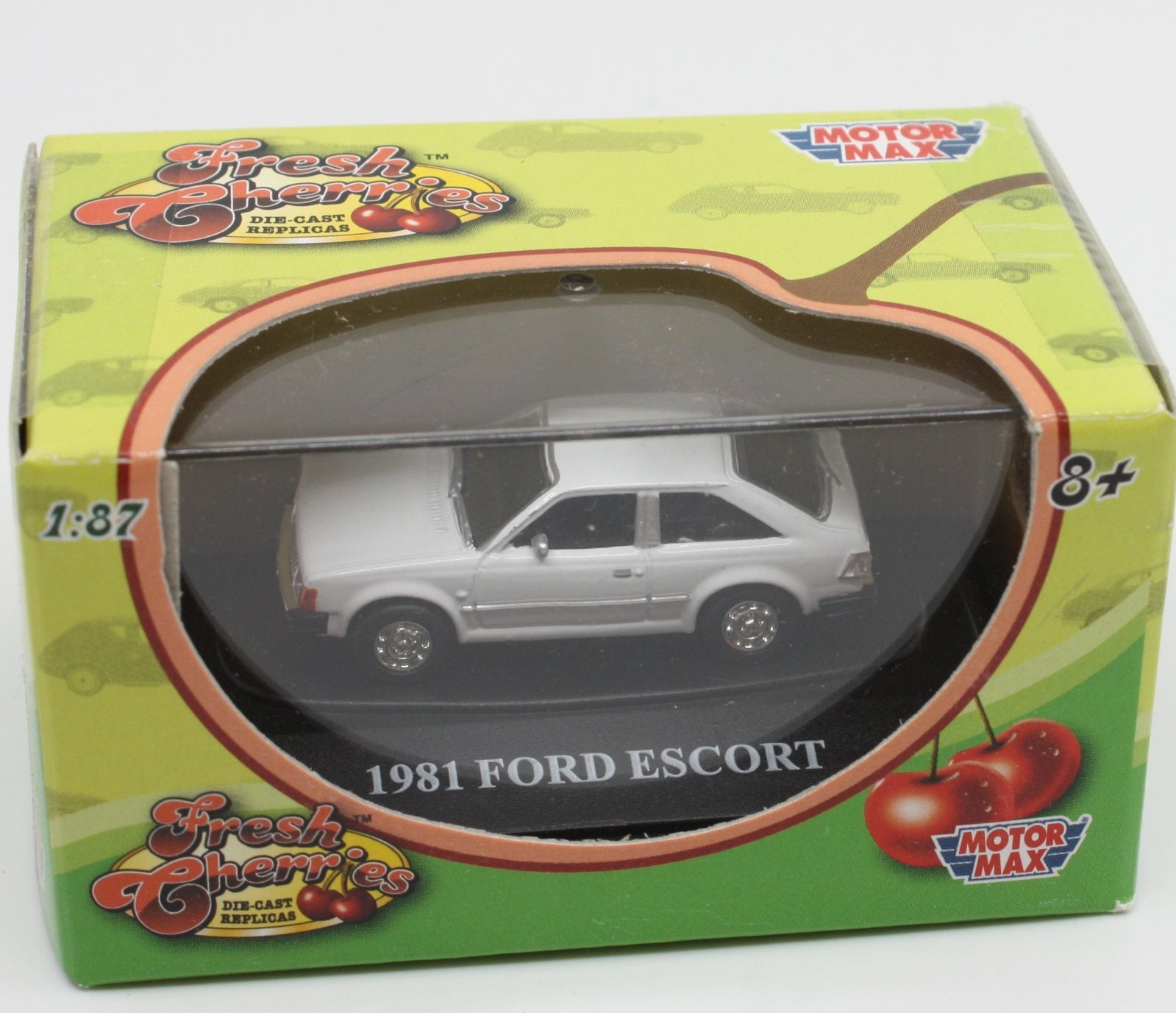 Motor Max 73950FC 1:87 Scale Fresh Cherries White 1981 Ford Escort