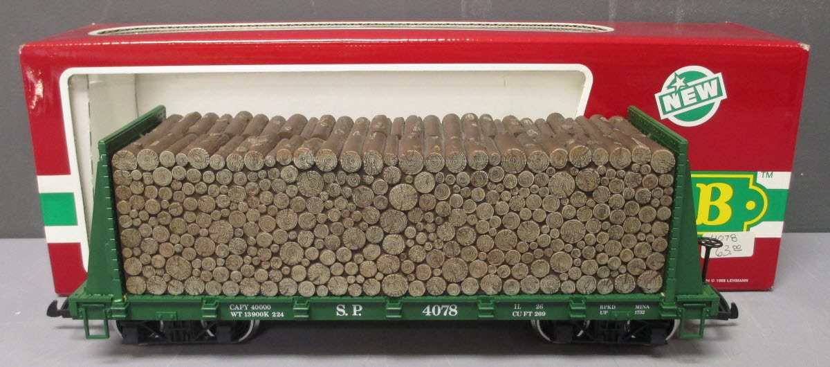 LGB 4078 G Southern Pacific Bulkhead Flatcar w/Log Load (Metal Wheels) NIB
