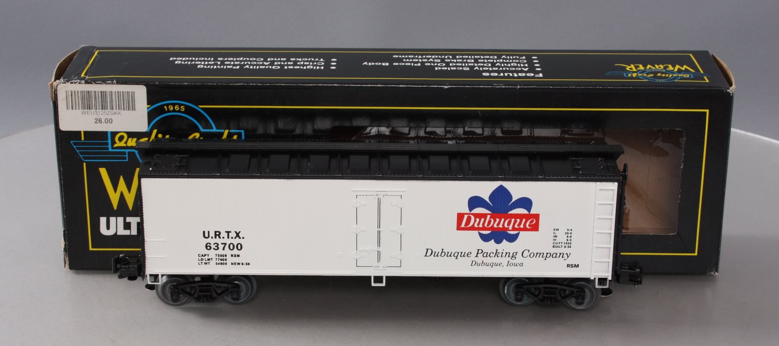 Weaver U3125 O Gauge Dubuque Wood Side Refrigerator Car #63786 (3-Rail) LN/Box