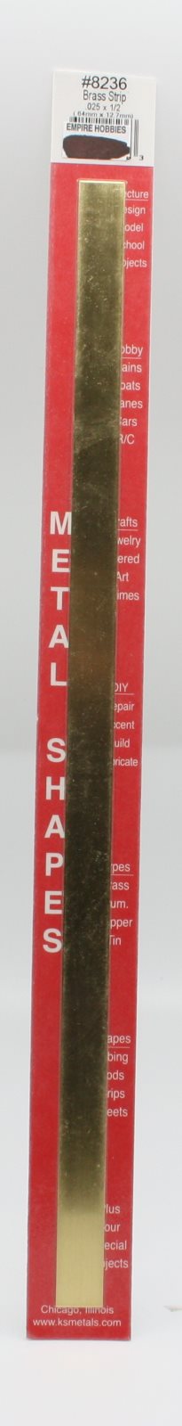 K&S 8236 .025" x 1/2" x 12" Brass Strip