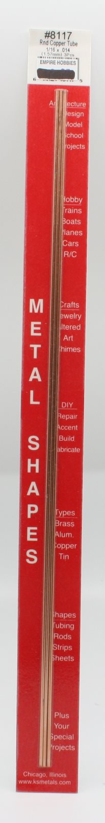 K&S 8117 1/16" x .014" x 12" Round Copper Tube Sold as an Individual