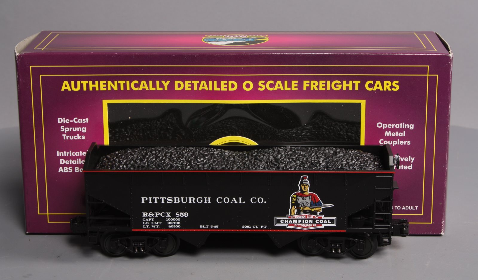 MTH 20-97517 O Pittsburgh/Champion 2-Bay Offset Hopper Car w/Coal Load #859 LN/Box
