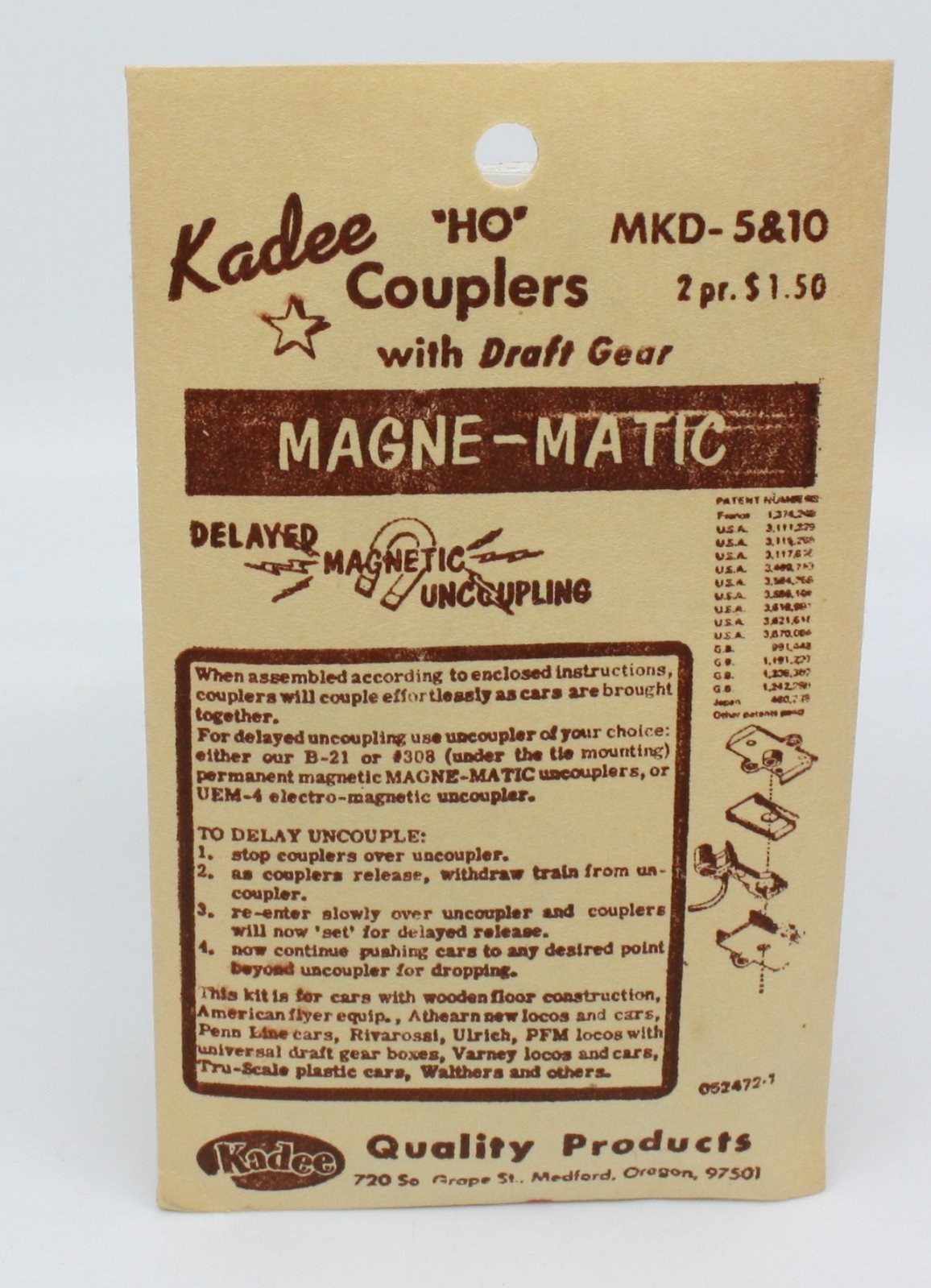 Kadee MKD-5&10 HO Scale Couplers With Draft Gear Magne-Matic