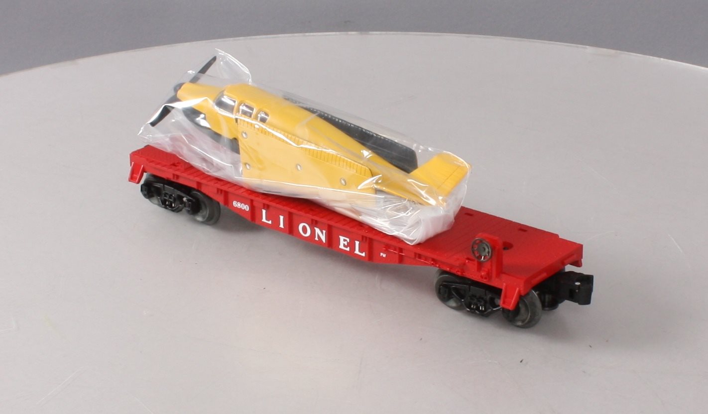 Lionel 6-19487 O Gauge PWC Flatcar w/ Yellow & Black Airplane LN/Box