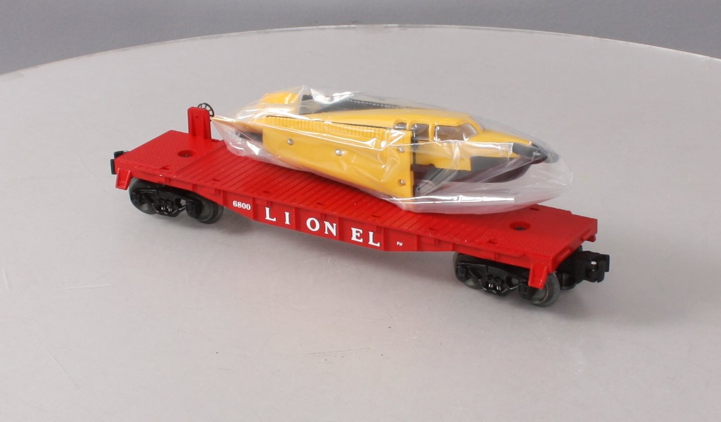 Lionel 6-19487 O Gauge PWC Flatcar w/ Yellow & Black Airplane LN/Box