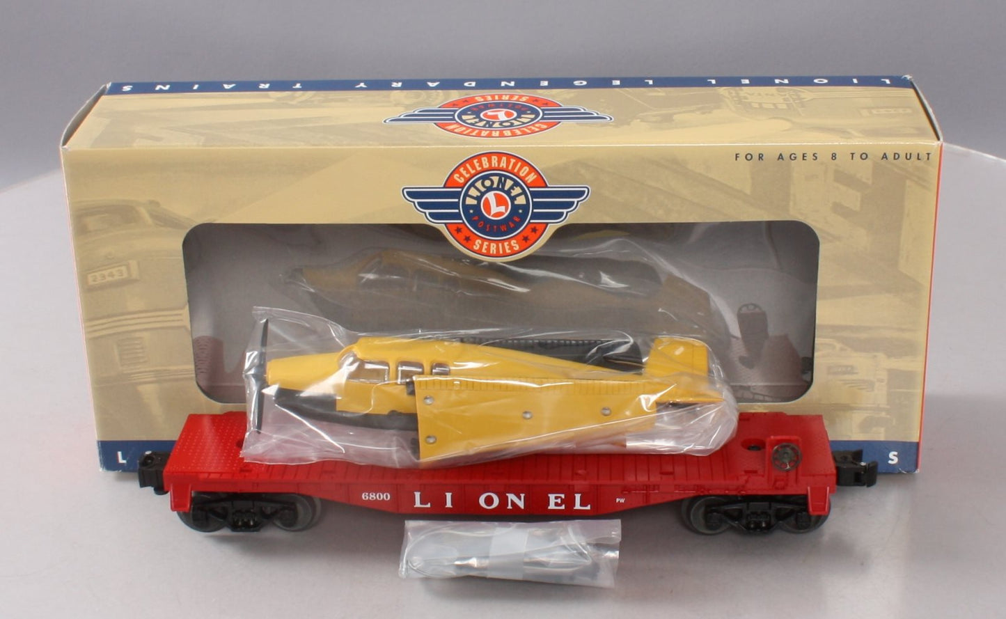 Lionel 6-19487 O Gauge PWC Flatcar w/ Yellow & Black Airplane LN/Box