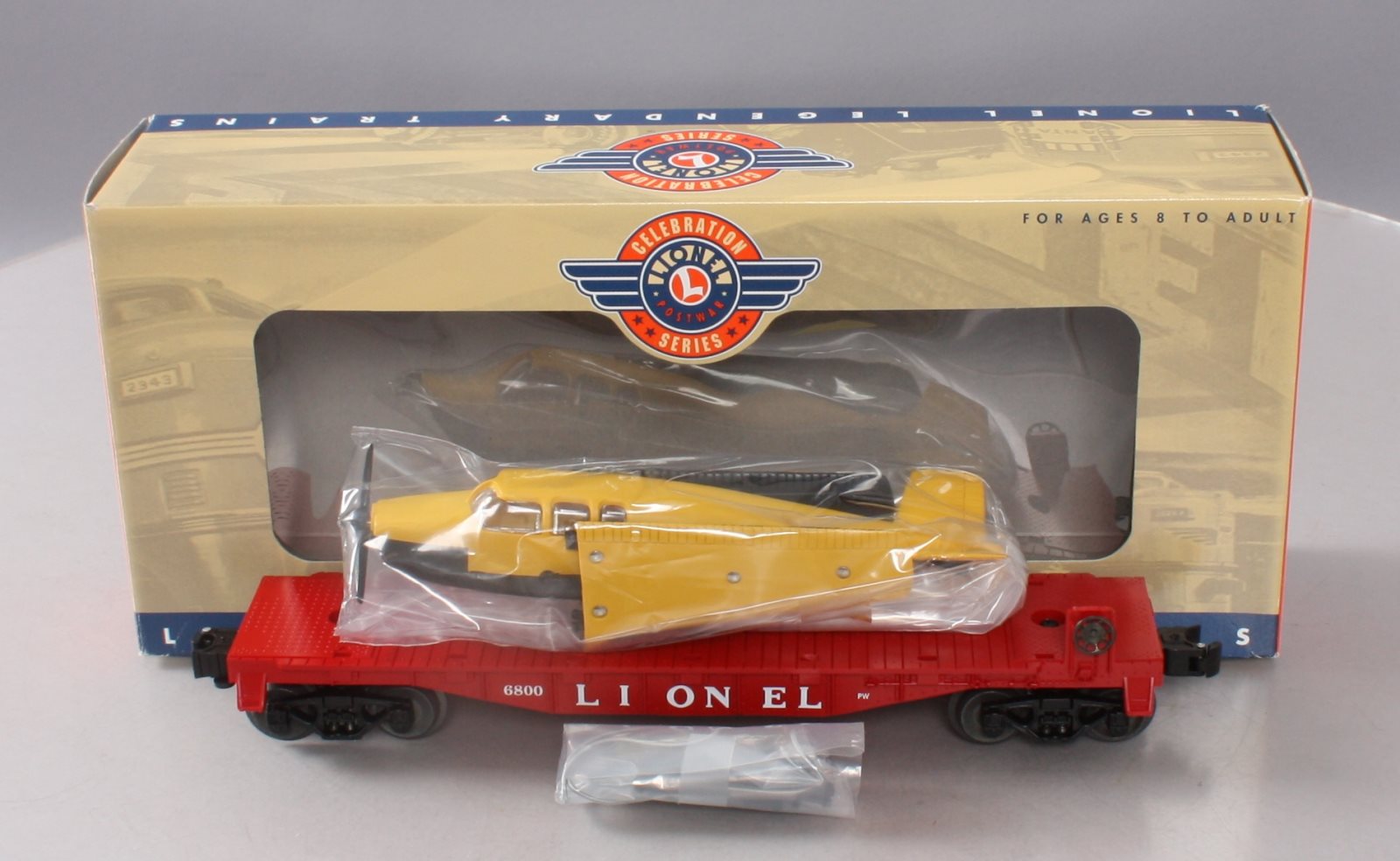 Lionel 6-19487 O Gauge PWC Flatcar w/ Yellow & Black Airplane LN/Box