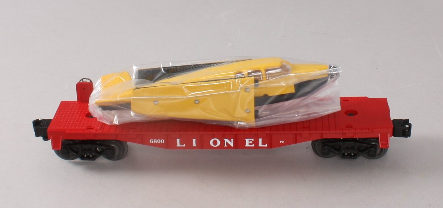 Lionel 6-19487 O Gauge PWC Flatcar w/ Yellow & Black Airplane LN/Box
