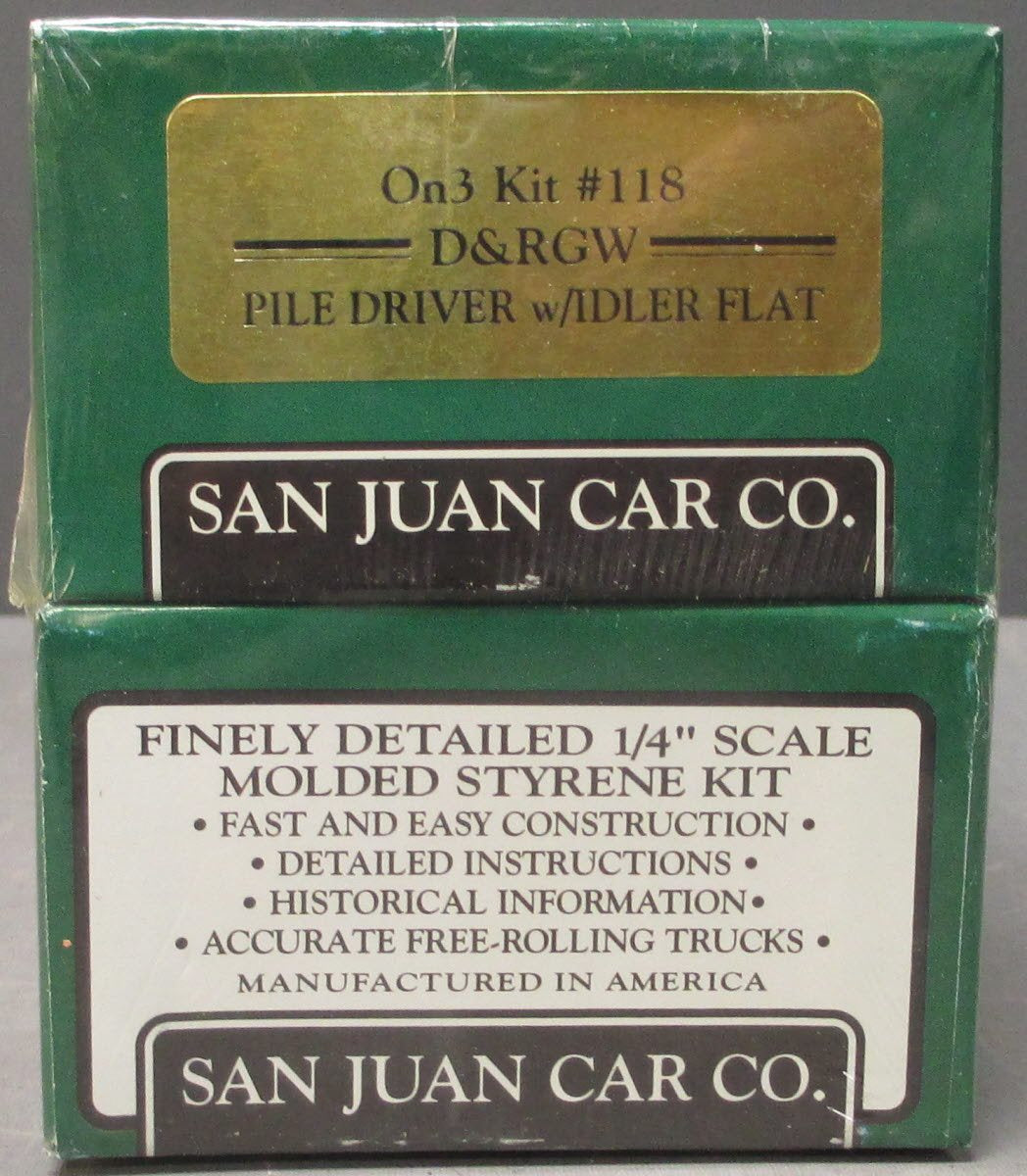 San Juan Car Co On3 D&RGW Pile Driver w/ Idler Flat Kit #118