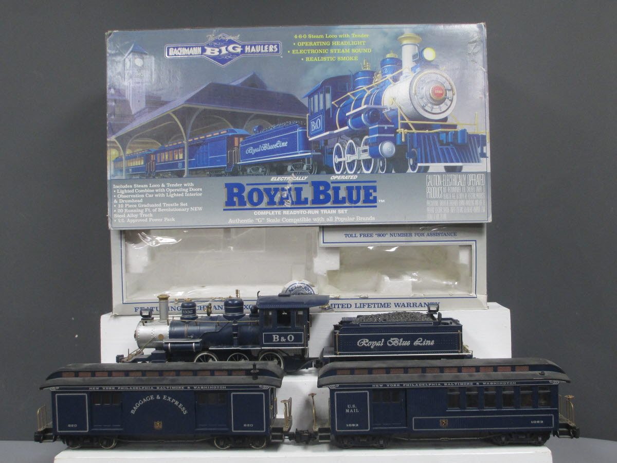 Bachmann 90016 G Scale Royal Blue Steam Train Set VG/Box