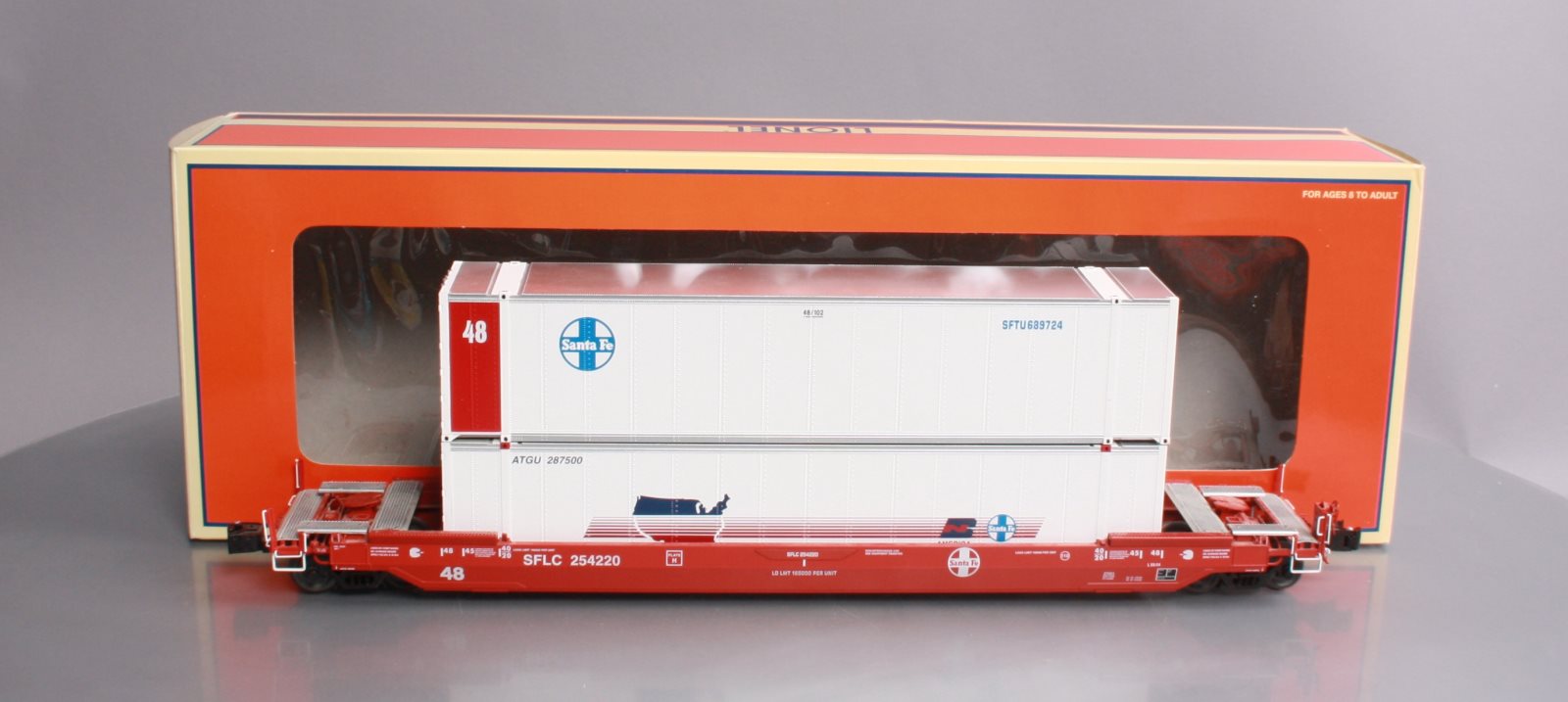 Lionel 6-27521 O Gauge Santa Fe Husky Stack w/ Containers #254220 LN/Box