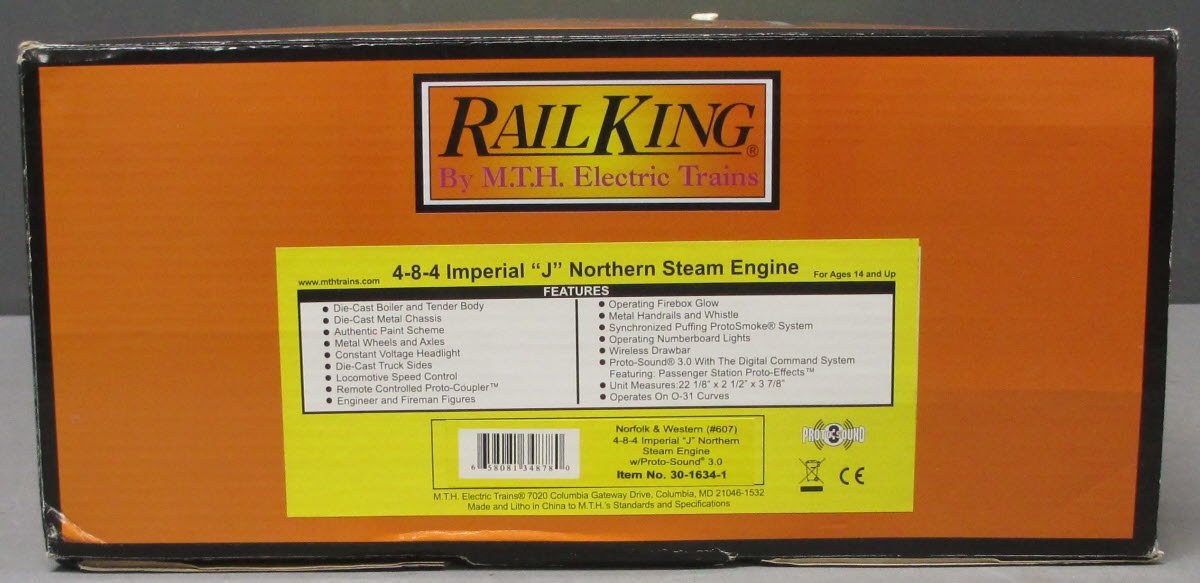 MTH 30-1634-1 N&W 4-8-4 Imperial "J" Steam Locomotive w/PS3.0 #607
