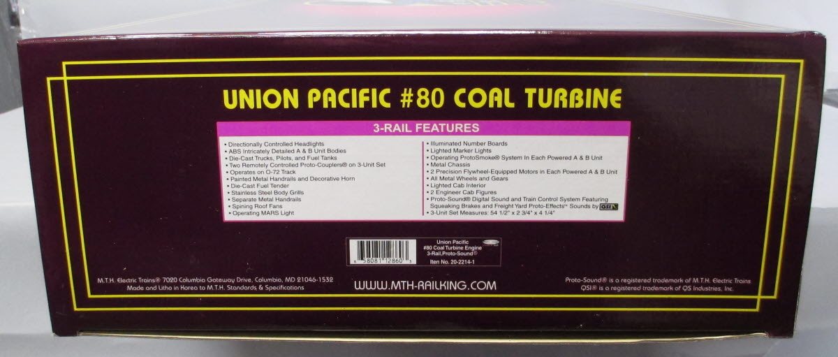 MTH 20-2214-1 O Gauge Union Pacific Coal Turbine Engine Set #80 w/ PS.1 LN/Box