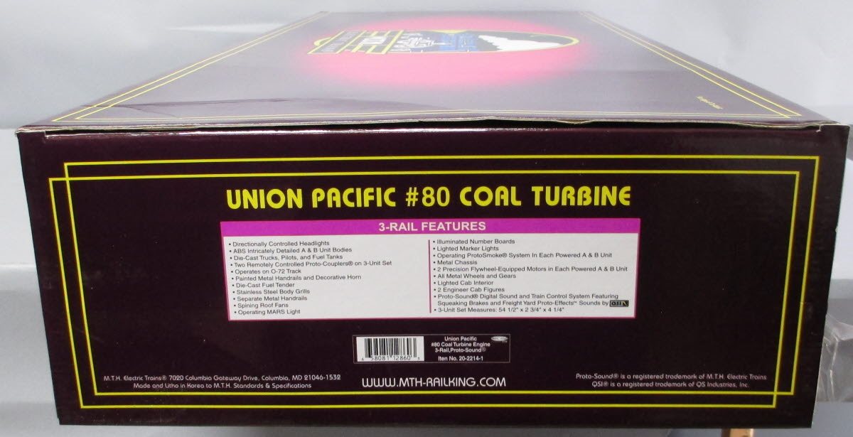 MTH 20-2214-1 O Gauge Union Pacific Coal Turbine Engine Set #80 w/ PS.1 LN/Box