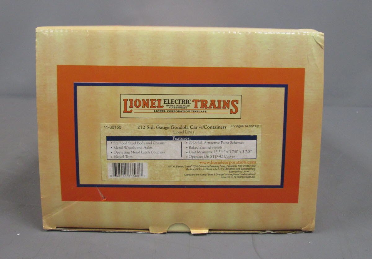 MTH 11-30150 Std. Gauge 212 Lionel Lines Gondola car with Containers LN/Box