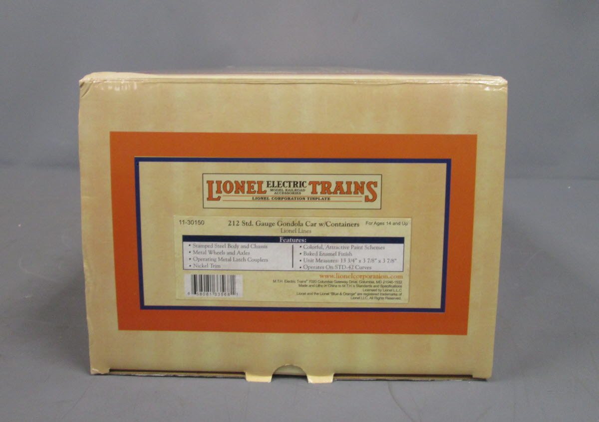 MTH 11-30150 Std. Gauge 212 Lionel Lines Gondola car with Containers LN/Box