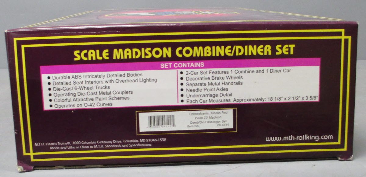 MTH 20-4144 O Pennsylvania 70' Madison Combine/Diner Passenger Set (Set of 2) LN/Box