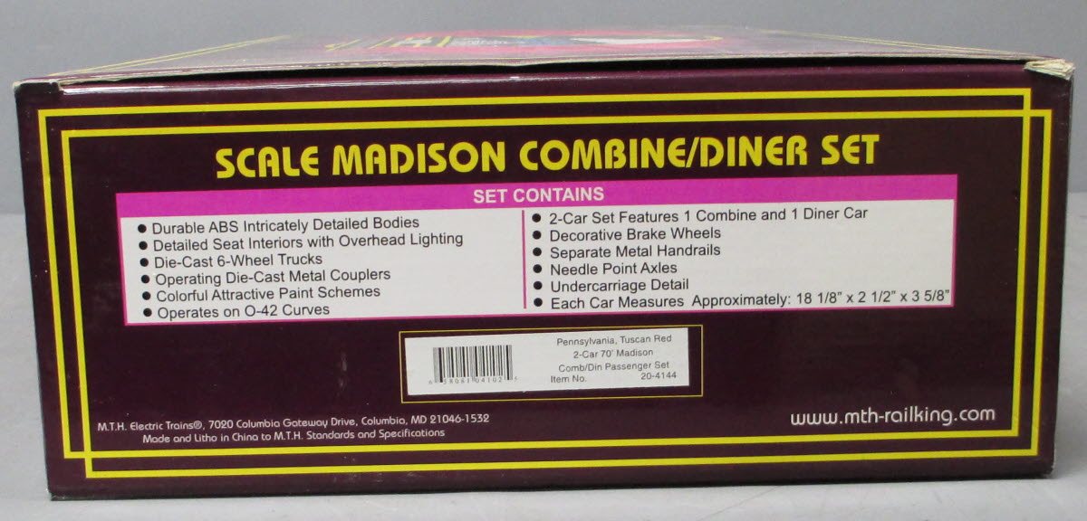 MTH 20-4144 O Pennsylvania 70' Madison Combine/Diner Passenger Set (Set of 2) LN/Box