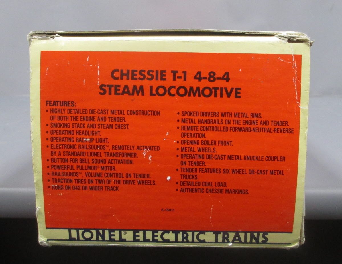 Lionel 6-18011 O Gauge Chessie 4-8-4 T1 Steam Locomotive & Tender #2101 LN/Box