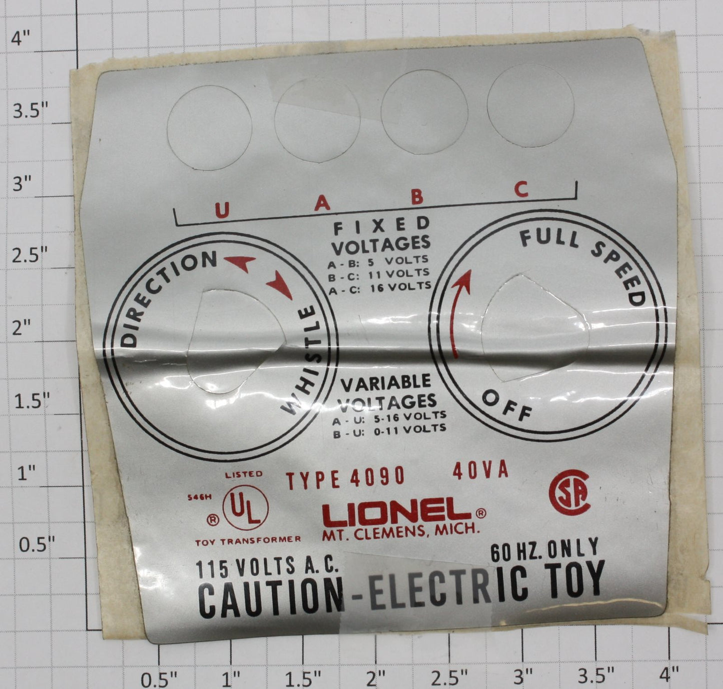 Lionel 4090-8 Transformer Nameplate Sticker