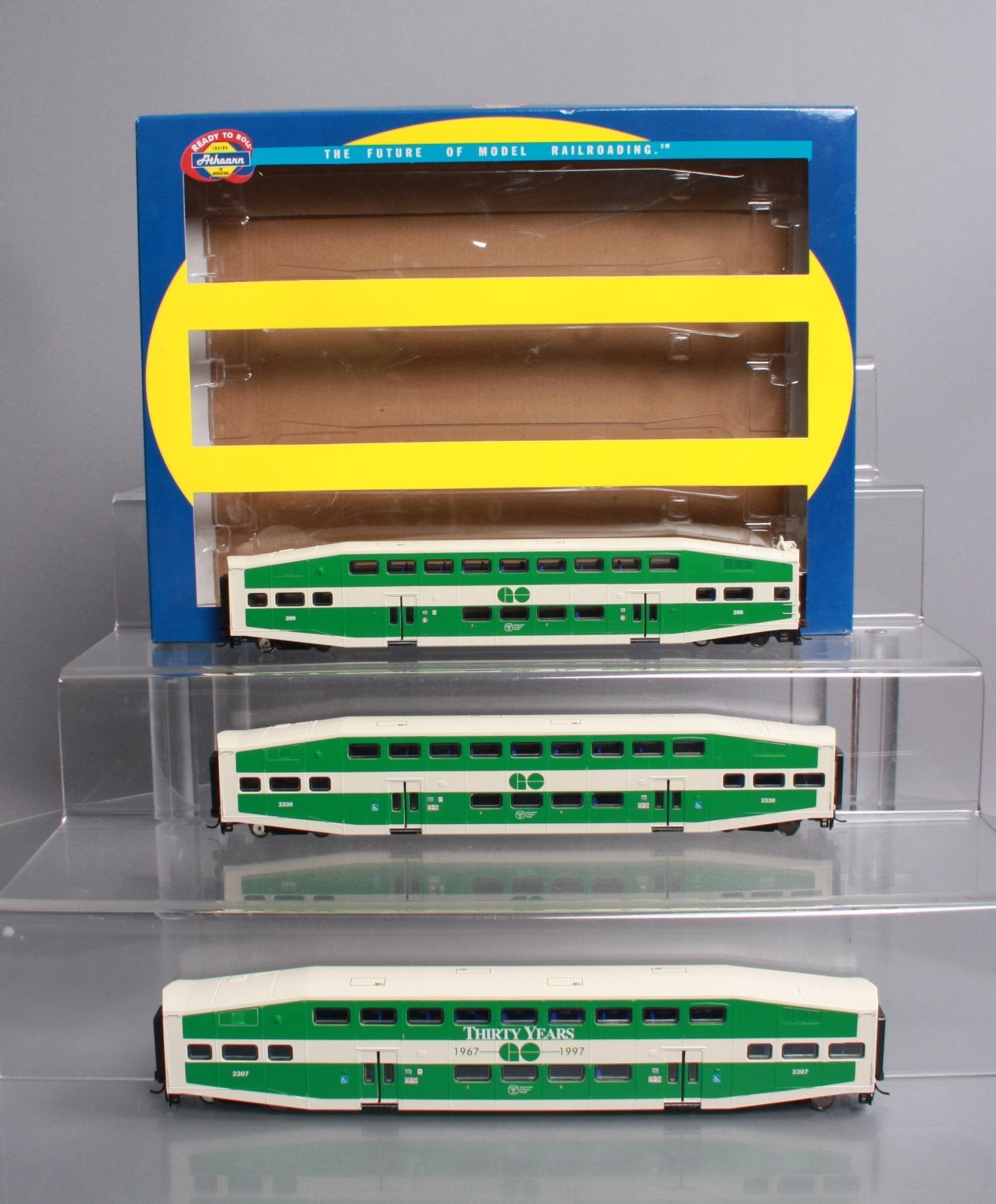 Athearn 2581 HO Scale GO Transit Bombardier Passenger Cars #200 #2307 #2330 LN/Box