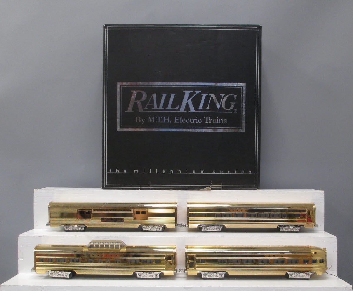 MTH 30-6707 O PRR 60' 18K Gold Plated Aluminum Passenger Car Set (Set of 4) EX/Box